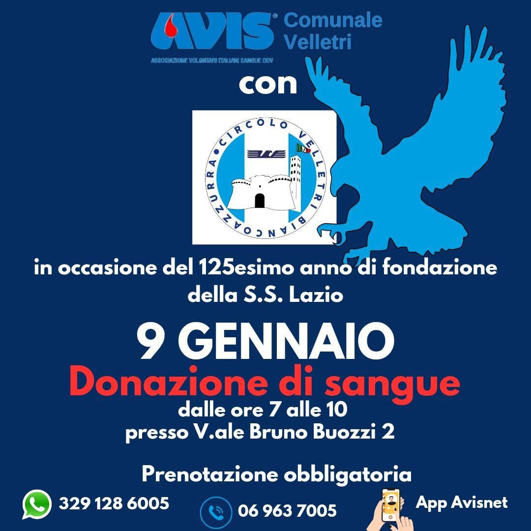 Velletri, i soci del Circolo Velletri Biancoazzurra donano all’Avis nel compleanno della S.S. Lazio